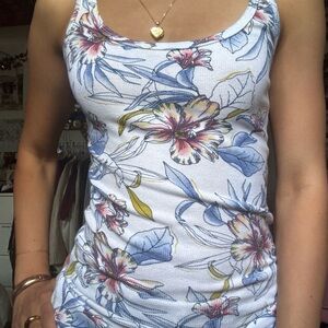 Faded Glory Blue and Pink Floral Tank Top